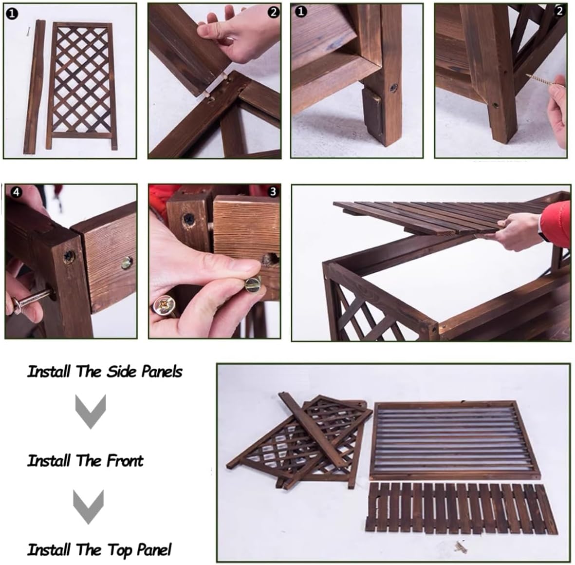 Air Conditioner Fence Screen AC Covers Outdoor Protective Grilles Wooden Plant Display Rack Weather Resistant Space Divider Shutters Decoration Cover For Outside Unit(Brown,L115cm*W54cm*H95cm)