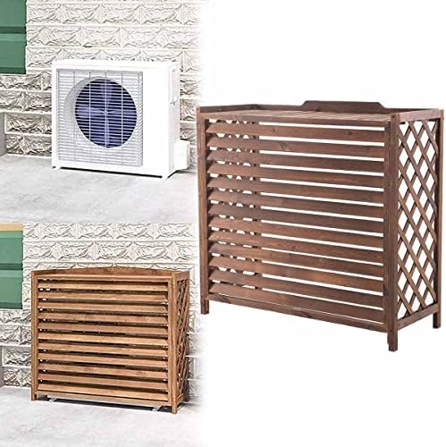 Weatherproof Shutters Central Air Conditioner Cover for Outside Units, Solid Wood Air Conditioner Fence Privacy Screen Plant Stand, Freestanding Shelf Decoration Rack, Shutter Design (Size