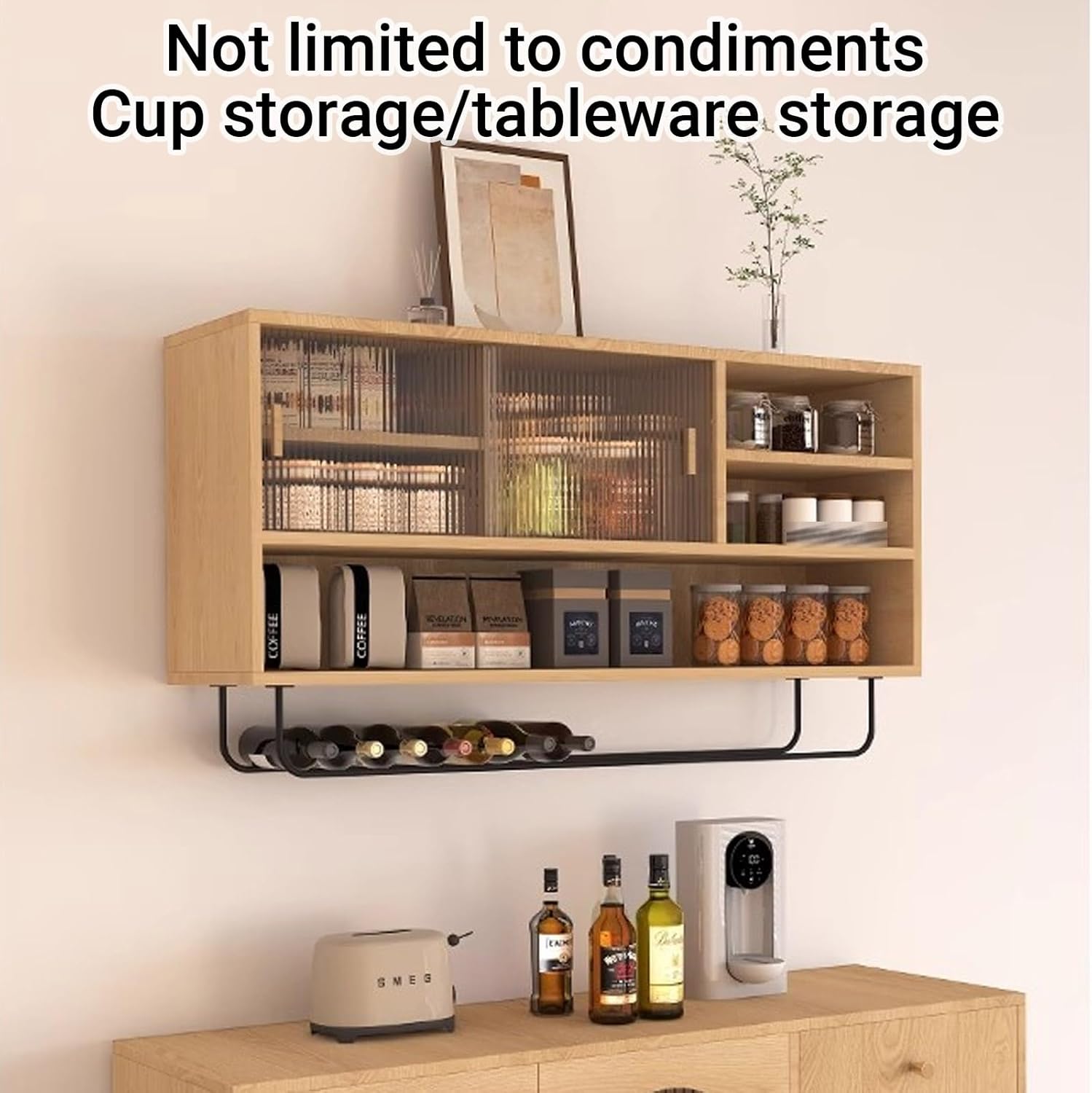 Solid Wood Wall-Mounted Storage Cabinet - Space-Saving Floating Cabinet for Kitchen, Balcony & Home Organization,Acrylic Doors Kitchen Storage Shelf(Natural wood color,100x50cm/39.4x19.7in)