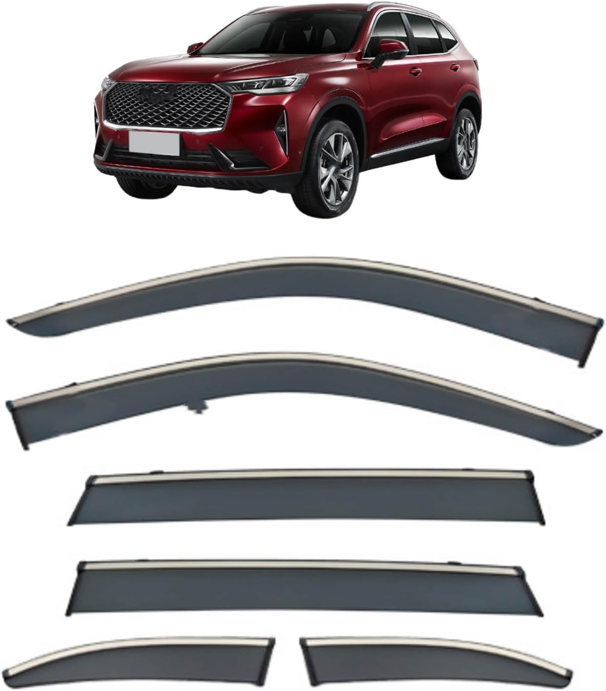 Window Deflectors for Haval H6 MK3 2021+, Sun Rain Guard Window Visors Vent Shades with Bright Stripes Car Accessories,6PCS