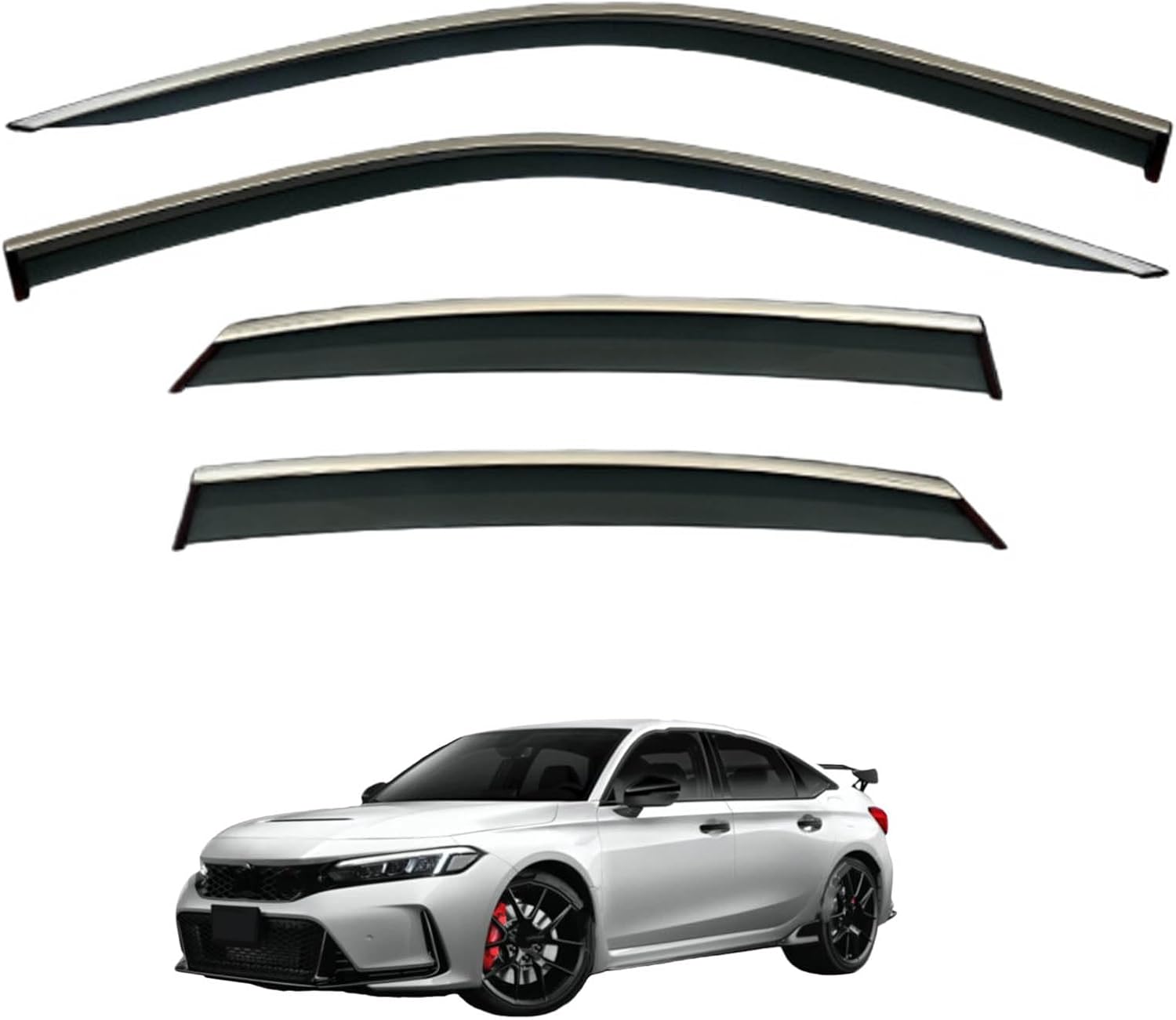 Window Deflectors for Civic Sedan MK11/FE 2022+, Sun Rain Guard Window Visors Vent Shades with Bright Stripes Car Accessories