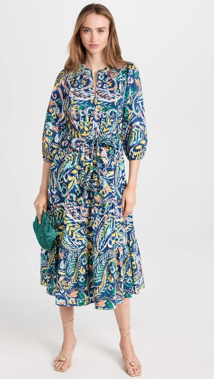 Shoshanna Women's Sunny Printed V-Neck Midi Dress