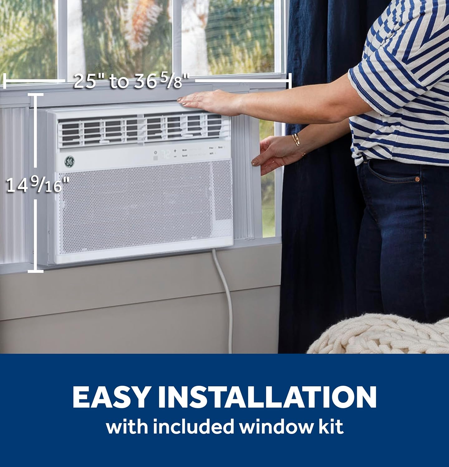 GE Window Air Conditioner 12,000 BTU for Rooms up to 550 sq ft., Wi-Fi Enabled, Energy-Efficient Cooling for Large Rooms, Easy Install Kit, Control Using Remote or Smartphone App, White