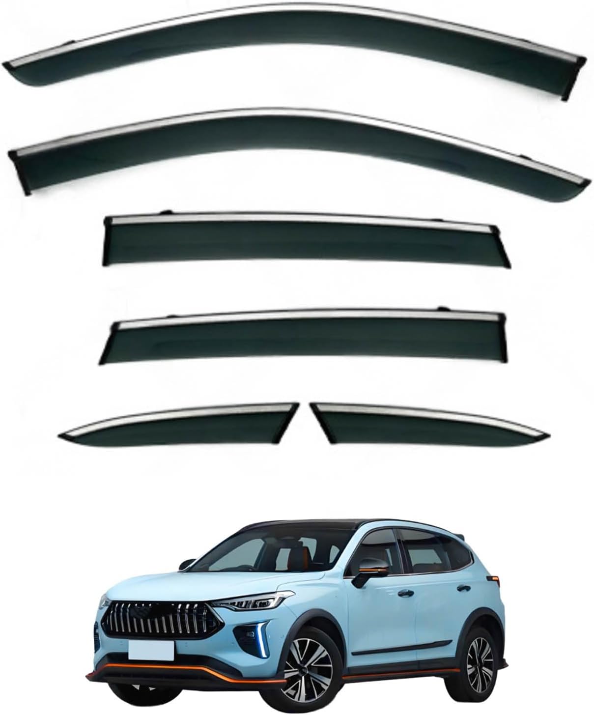 Window Deflectors for Haval Jolion Pro MK1 2021+, Sun Rain Guard Window Visors Vent Shades with Bright Stripes Car Accessories,6PCS