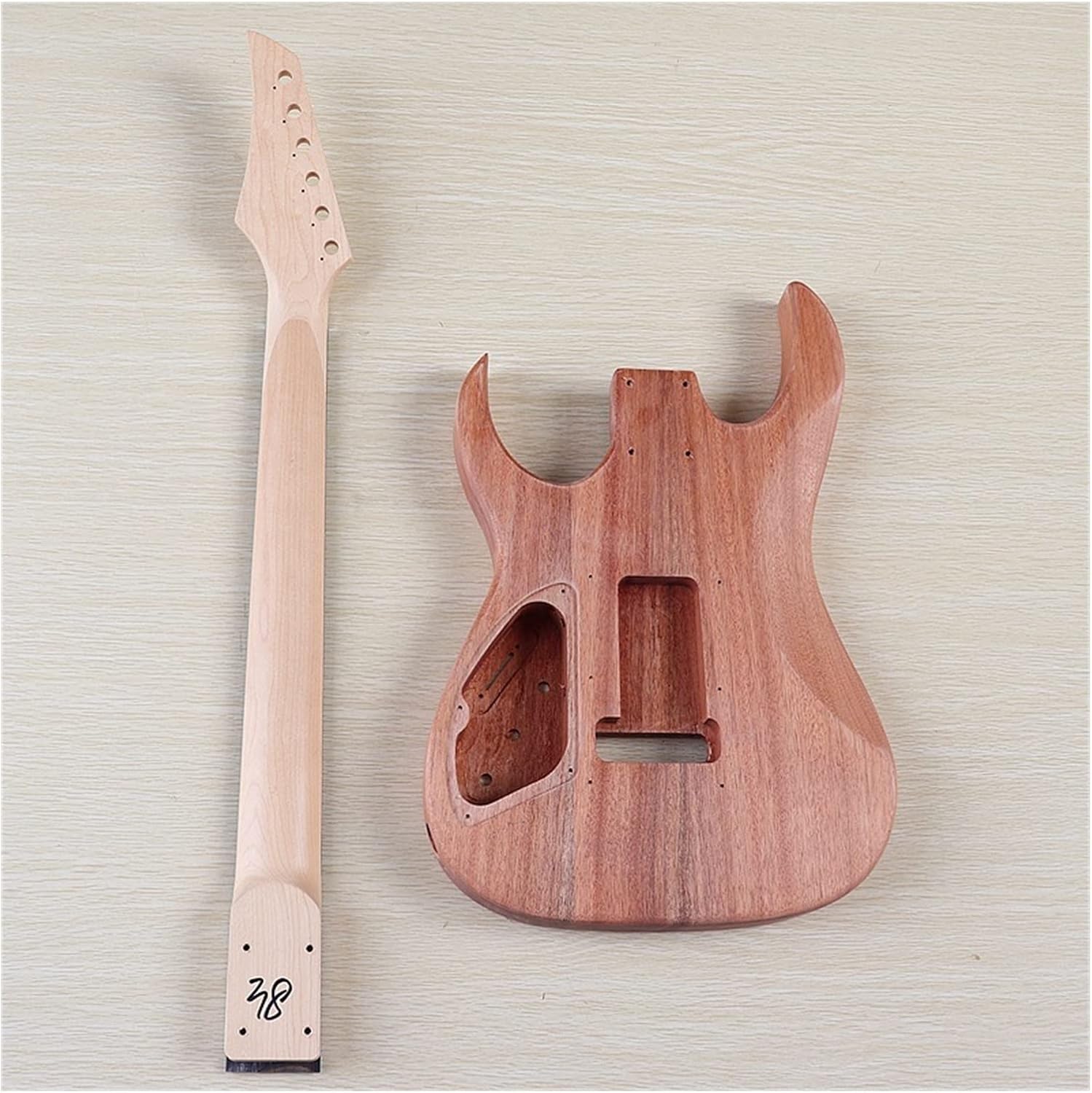 TSTS Electric Guitar Kit 6 Strings Maple Neck Replacement Mahogany Guitar Body Rosewood Fretboard Unfinished Electric Guitar Kit