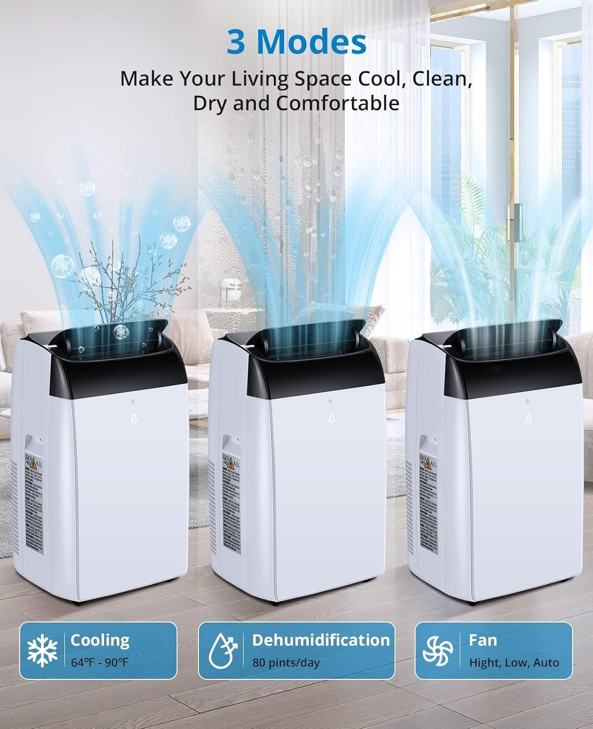 14,000Btu Portable Air Conditioner, Stand Air Conditioners Built-in Dehumidifier, Fan, Sleep Mode, Indoor AC Unit with Remote Control and Window Exhaust Kit Cools Room up to 750 sq. ft, White