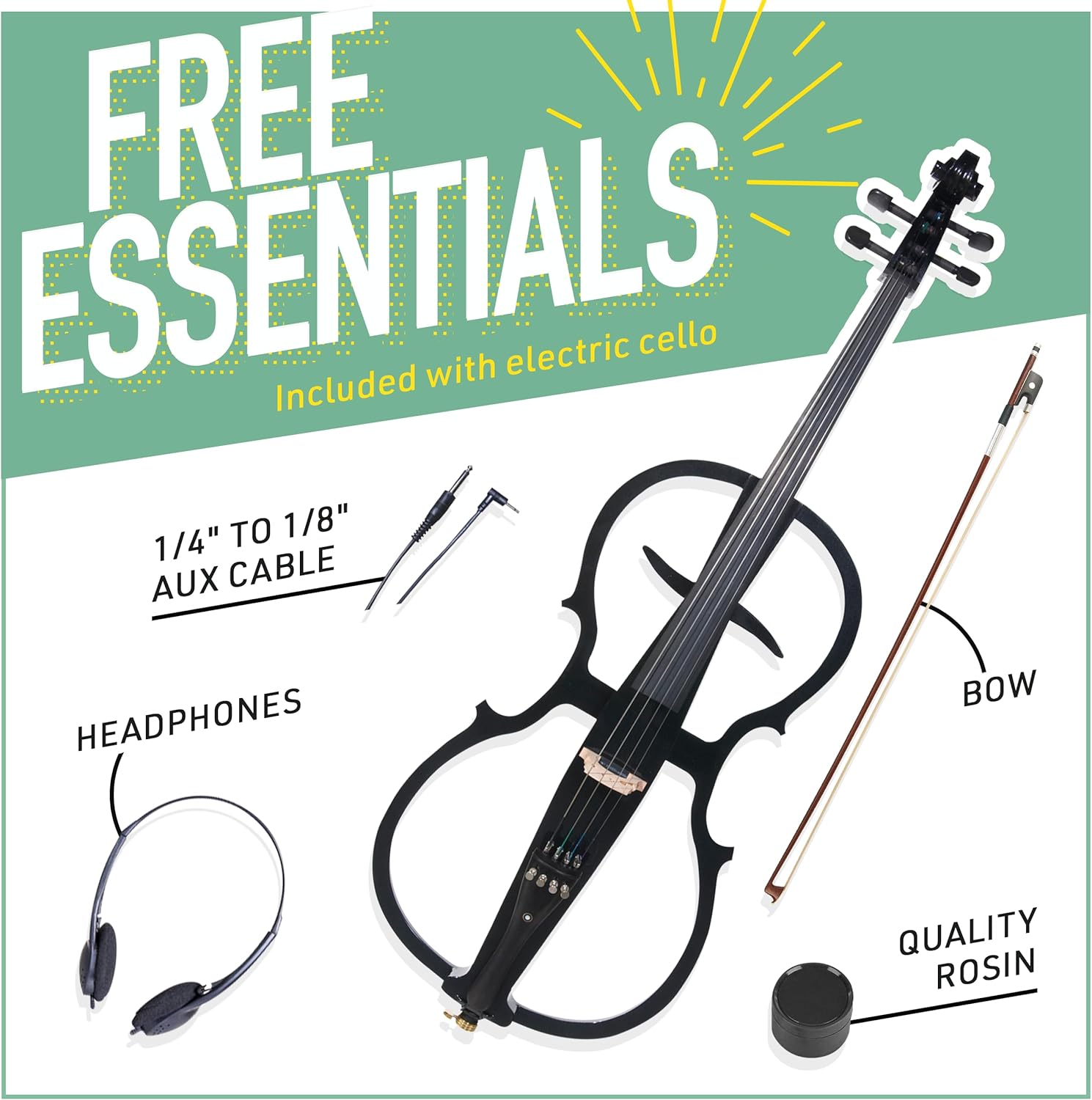 Cecilio 4/4 Electric Cello with Ebony Fittings, Professional Silent Electric Cello Kit with Bow, Rosin, Aux Cable and Headphone, Musical Instrument for Beginners, Black Metallic
