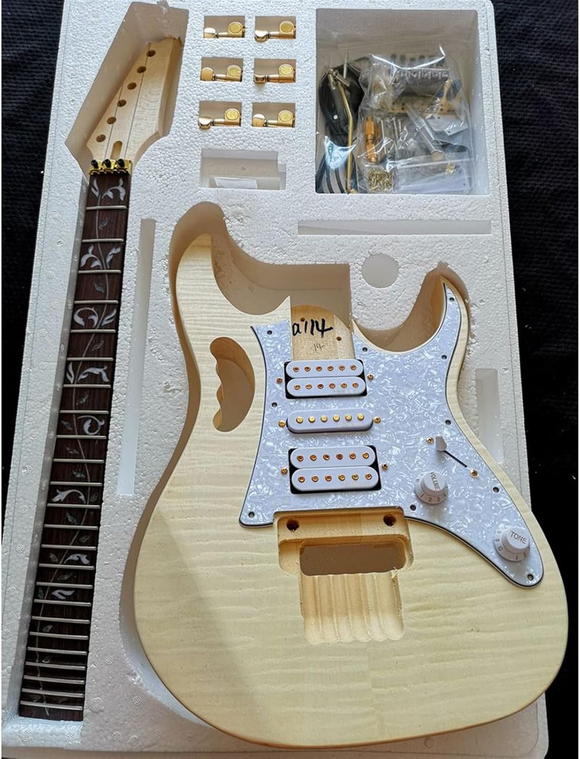 TSTS Unfinished Electric Guitar Accessories Kit Basswood Body Rosewood Fingerboard Maple Neck Accessory Set Unfinished Electric Guitar Kit