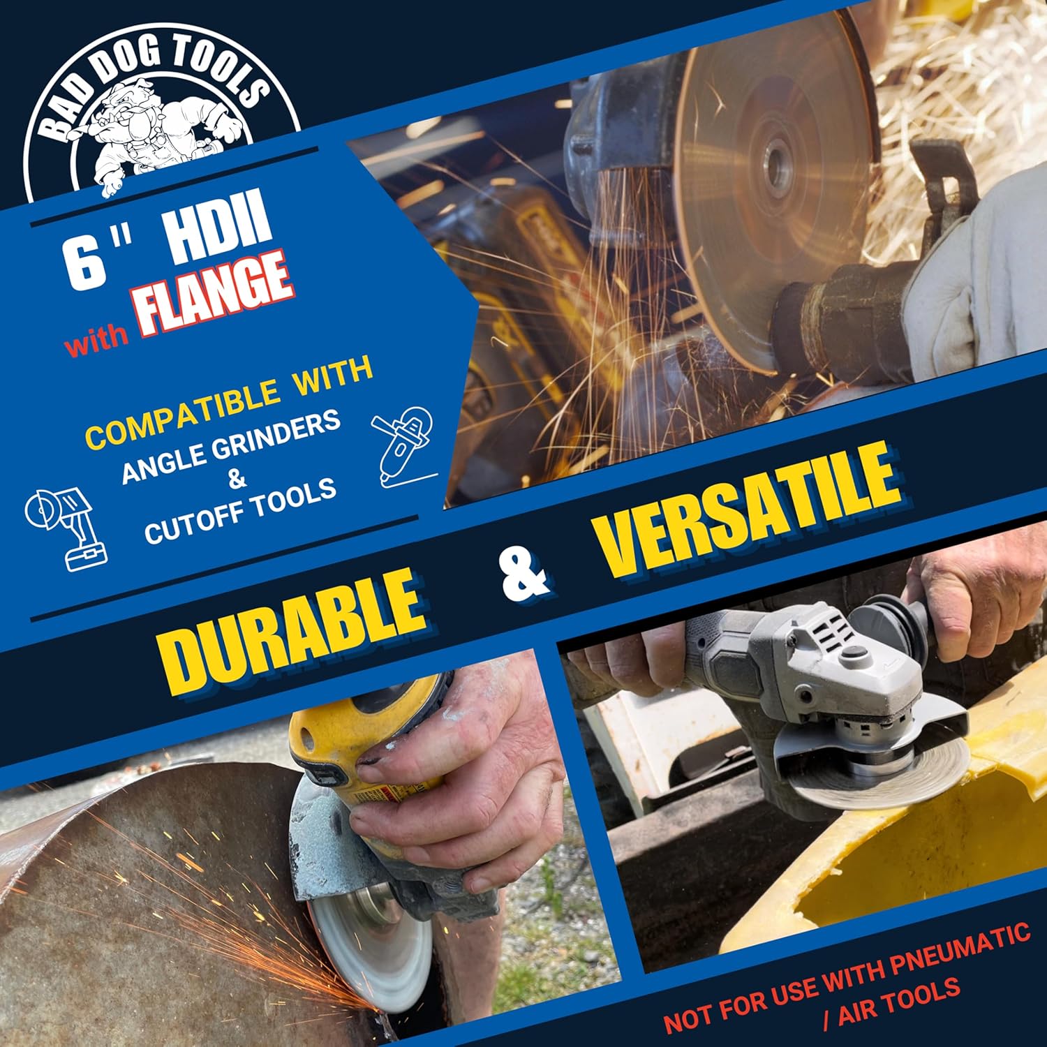 Bad Dog Tools 6” Flange Handi Disc Deux (HDII) Diamond Wheel for *Flush* Grinding, Sanding, and Cutting. Use on Iron, Steel, Brass, Tile, Stone, Brick, & Plastic. Use with a 6” Angle Grinder.