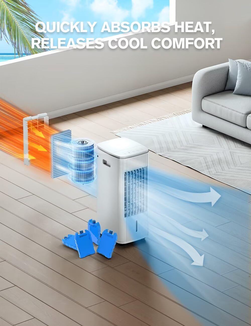 Portable Air Conditioners, 7H Timer for Auto-Off, Swamp Coolers Portable Ac with 70° Oscillation,for Room Bedroom Office, White