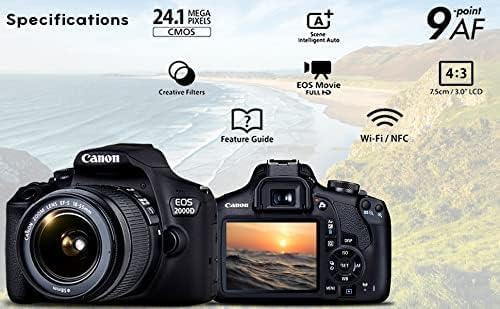 Canon EOS 2000D (Rebel T7) Digital SLR Camera with 18-55mm Lens Kit (Black) - Basic Accessories Bundle of Scandisk 16GB SD Card + SD Card Reader + 58mm 3pcs Filter Kit + Brush Pen (Renewed)