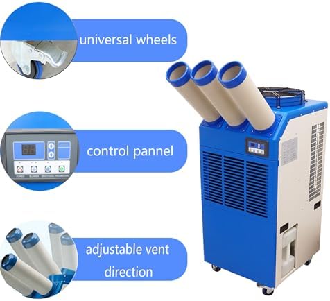 220VIndustrial Portable Air Conditioner Air Flow 910m³/h with Wheels 14L Tank Three Tube 2400W Commercial Spot Cooler Adjustable Outlet Ideal for Insititute Workshops Outdoor Events