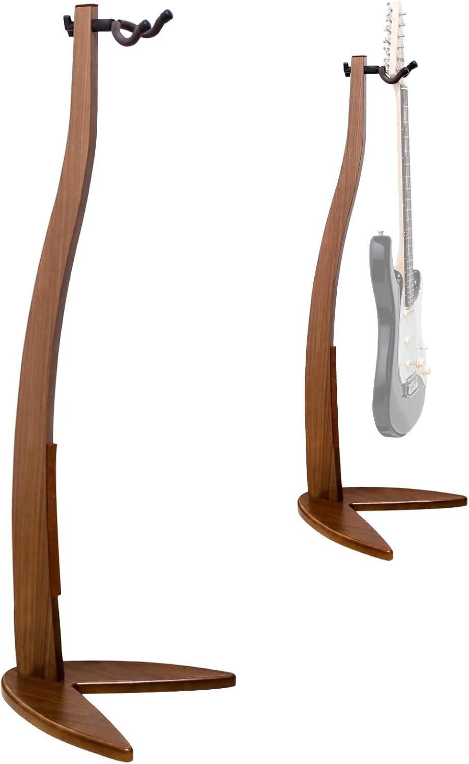 MUSO Guitar Bass Hanger Stand, Solid Wood Bow Holder Mermaid Shaped for Display and Storage, 42 inches Height Anti-scratched and Anti-bump, Deorate Studios, Living room and Stage (Black Walnut, 1)