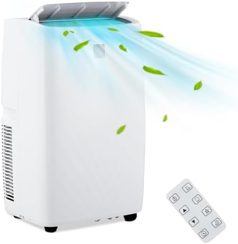 Small Air Conditioner 14,000 BTU with Built-In Dehumidifier - Portable AC Unit for Rooms Up to 750 Sq Ft - Sleep Mode, Swing Fan, 24H Timer, Remote Control, Window Kit, White