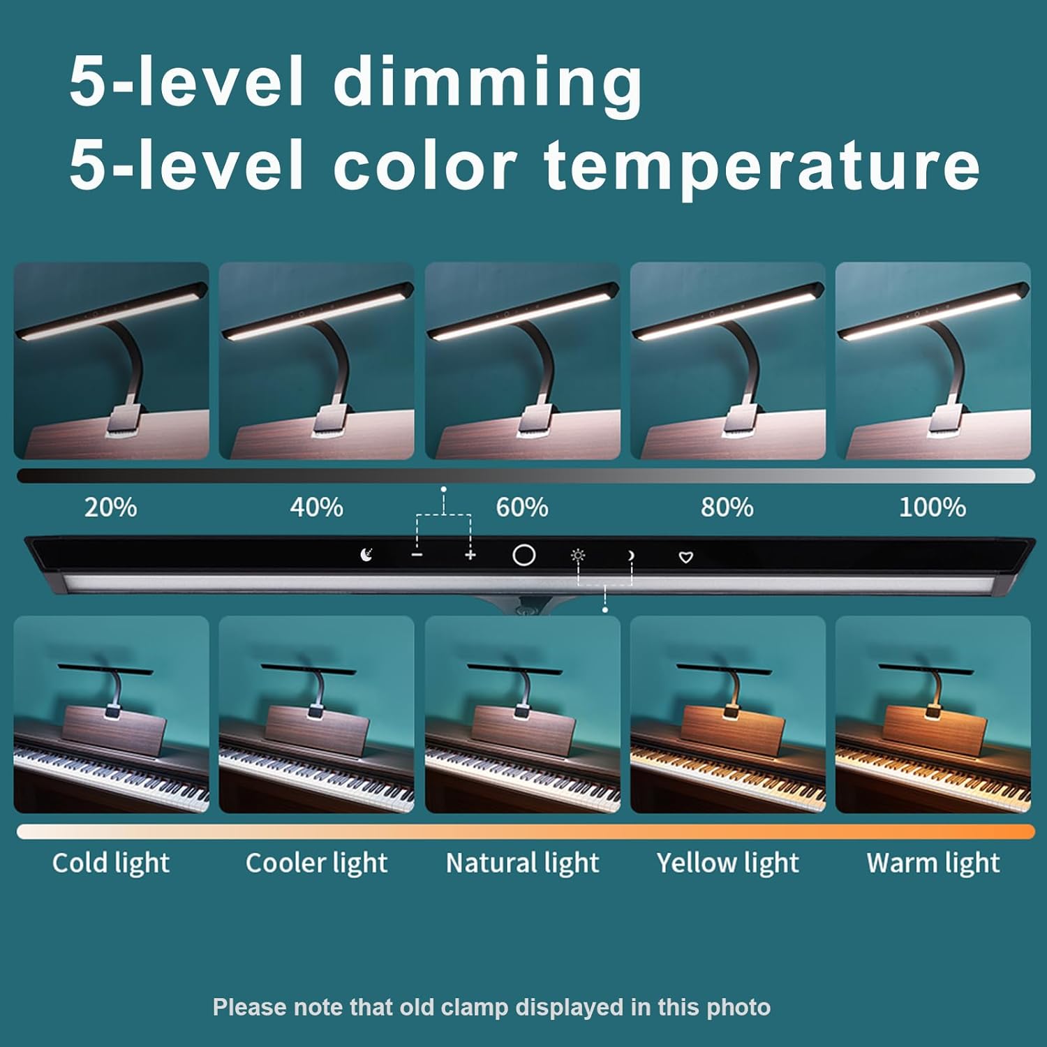 Piano Lights for Digital Piano and Grand Piano, Professional Led Clip lamp with Ambient Light, Memory Function,Piano Lamps for Sheet Music, Eye-Care 5 Levels Color Temperatures 5 Levels Dimming
