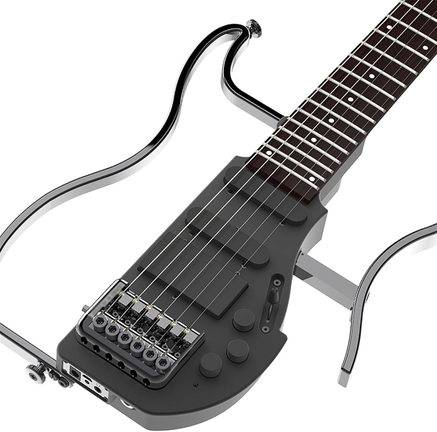 VENEKA Headless Electric Guitar Headless Travel Electric Guitar with Built in Headphone Amp Full Scale Portable Guitar