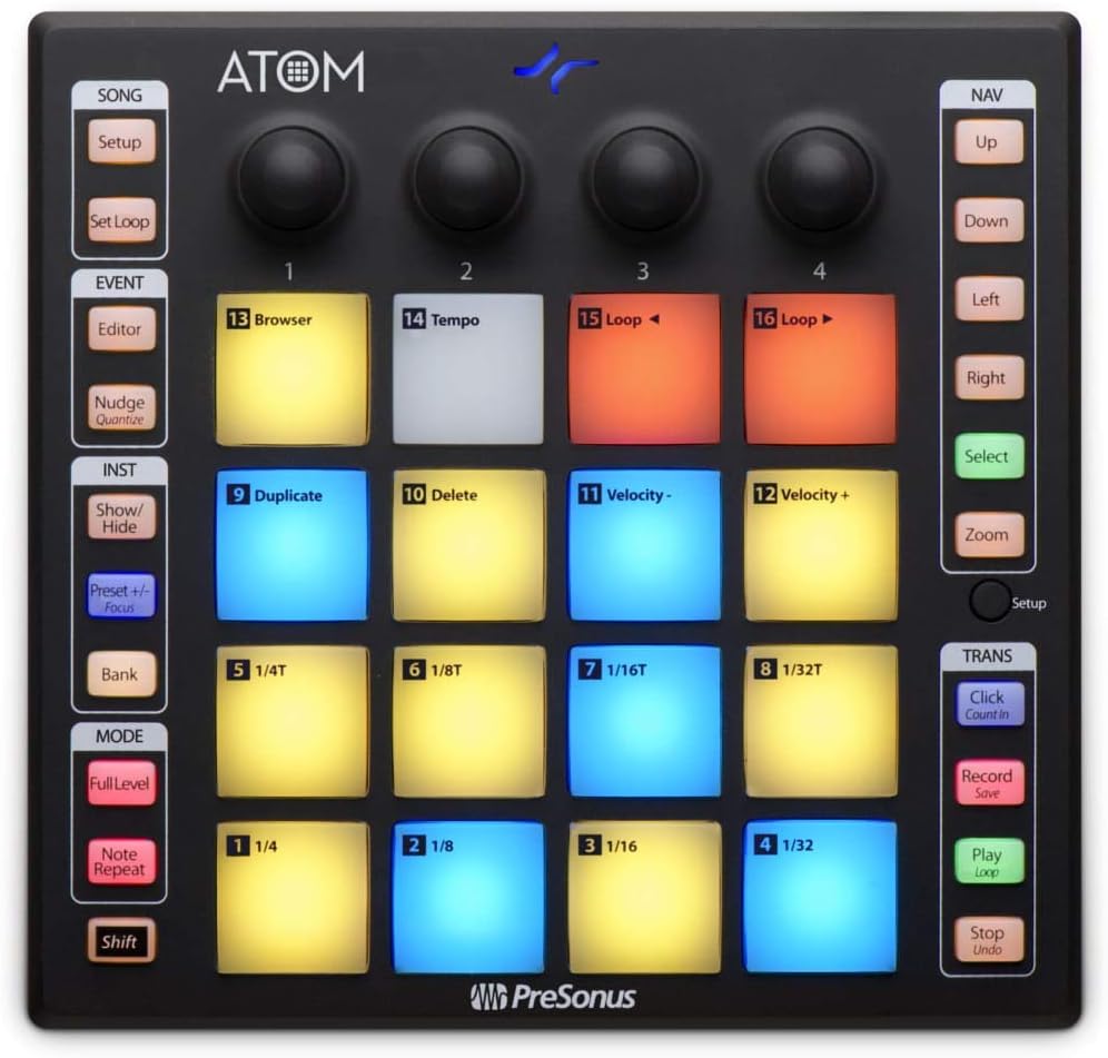 PreSonus ATOM Production, MIDI Pad Controller for USB/iPad & iOS, Eris 3.5 BT Pair Monitors, 24 Pack Acoustic Soundproof Foam Wedge Sound Insulation Panels + 3.5mm/TRS to Dual 1/4