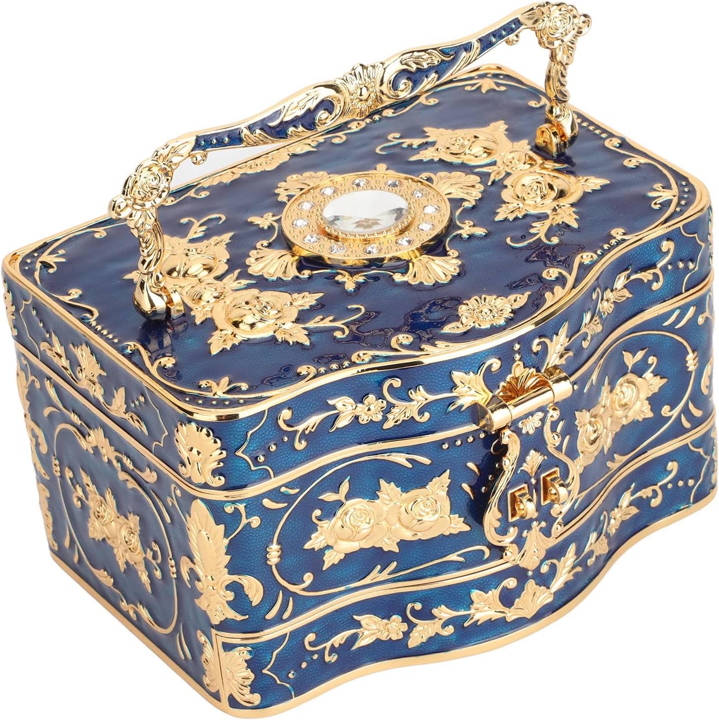 Jewelry Box, Vintage 3 Layers Rectangular Small Enameled Trinket Jewelry Box Organizer for Women, Ideal for Storing Necklaces, Earrings, Rings and Other Small Accessories