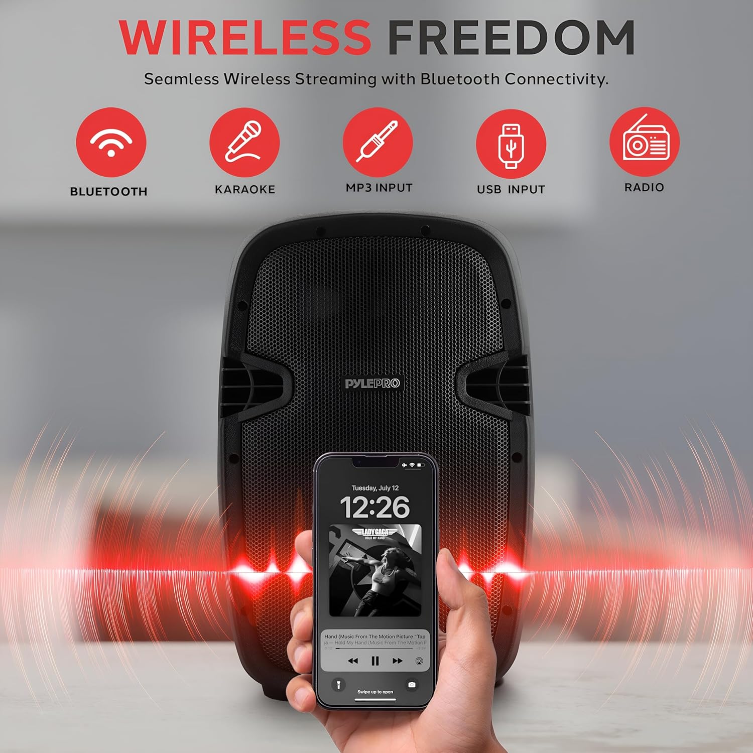 Pyle Powered Active PA System Loudspeaker Bluetooth w/ Microphone 8-Inch Bass Subwoofer Stage Speaker Monitor Built-in USB for MP3 Amplifier DJ Party Portable Sound Equipment Stereo Amp Sub PPHP837UB