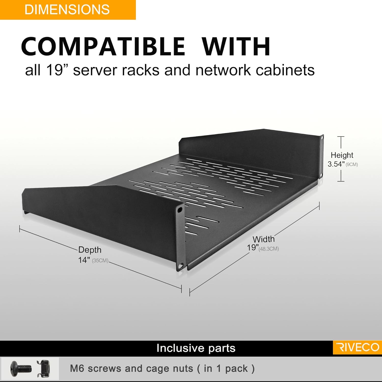 RIVECO 2 PCS 2U Rack Shelves 14 Inch Depth, Rack Mount Vented Cantilevers for Server 19