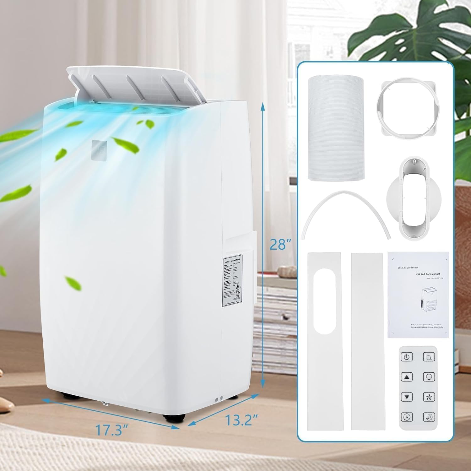 Portable Air Conditioners 14000 BTU, Energy Efficient AC with Remote Control & 24H Timer, Ultra Quiet Cooling Unit for Large Rooms Up to 750 Sq. Ft, Office, Bedroom, White