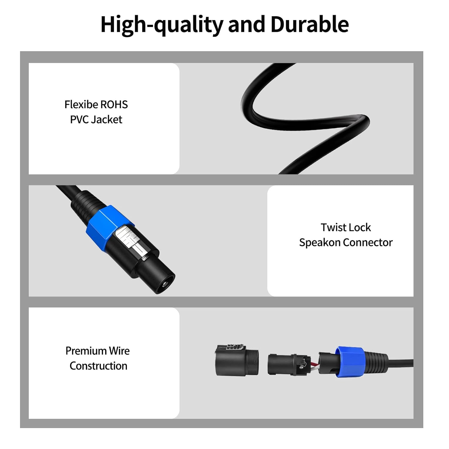 2-Pack 100 Feet Audio Speakon to Speakon Cable, Professional 12AWG Guage Wire Audio Speaker Cable with Twist Lock