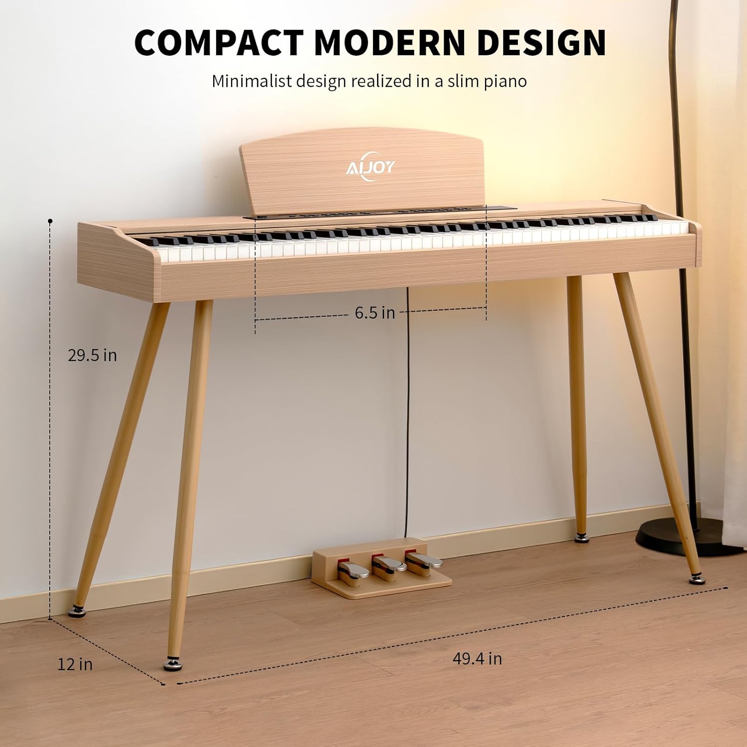 AiJoy Digital Piano Keyboard Hammer Weighted 88 Keys, Full Size Electric Piano for Beginners, with LCD Display and Tripal Pedal, Supports USB-MIDI/Wireless Connect, ADP-50