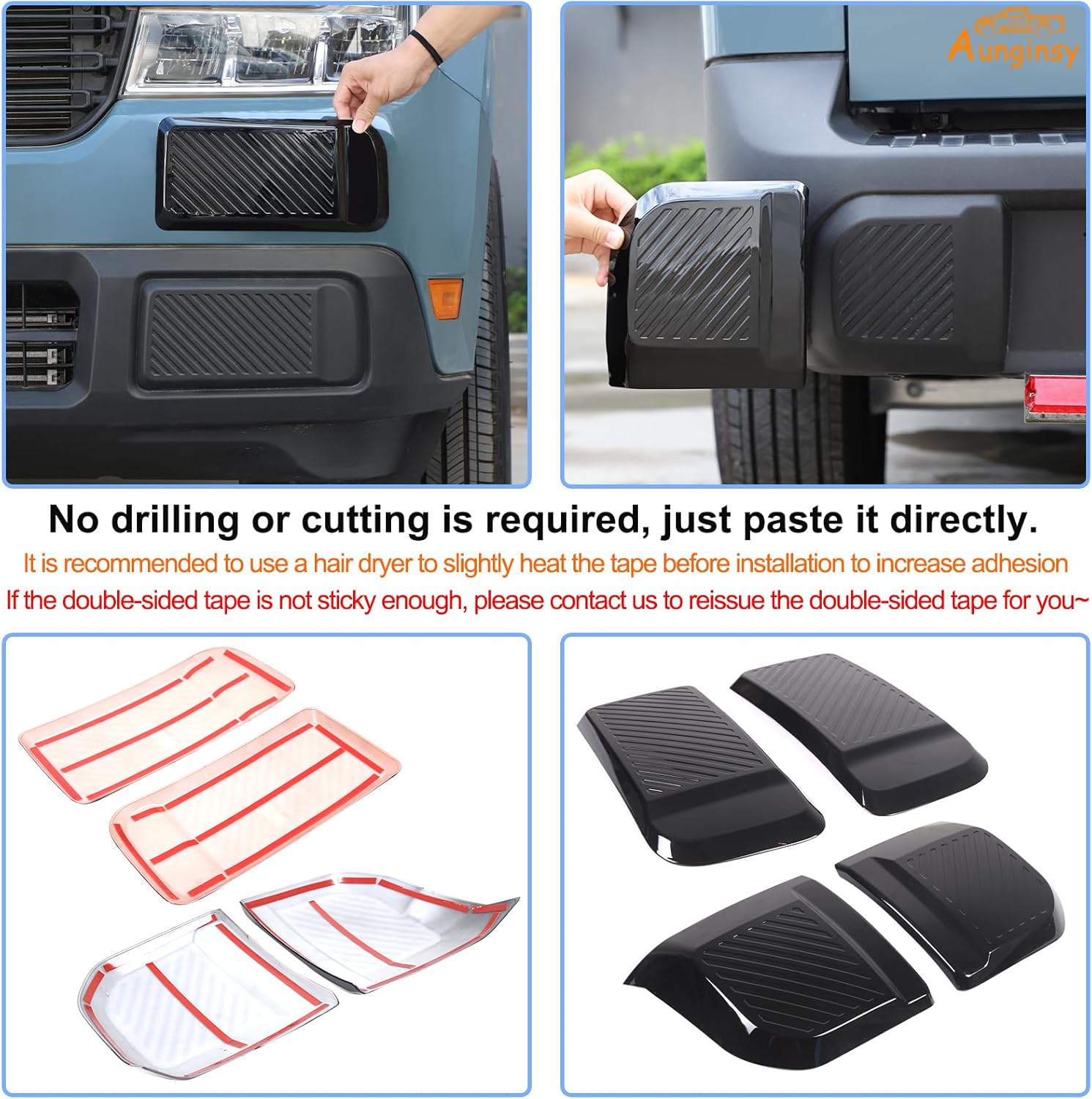 Aunginsy Car Front Rear Bumper Protector Guard Compatible with Ford Maverick 2022-2024 2025 Pickup Truck Front & Rear Side Bumper Edge Protect Guard Anti-Collision Patch Cover ABS Exterior Accessories