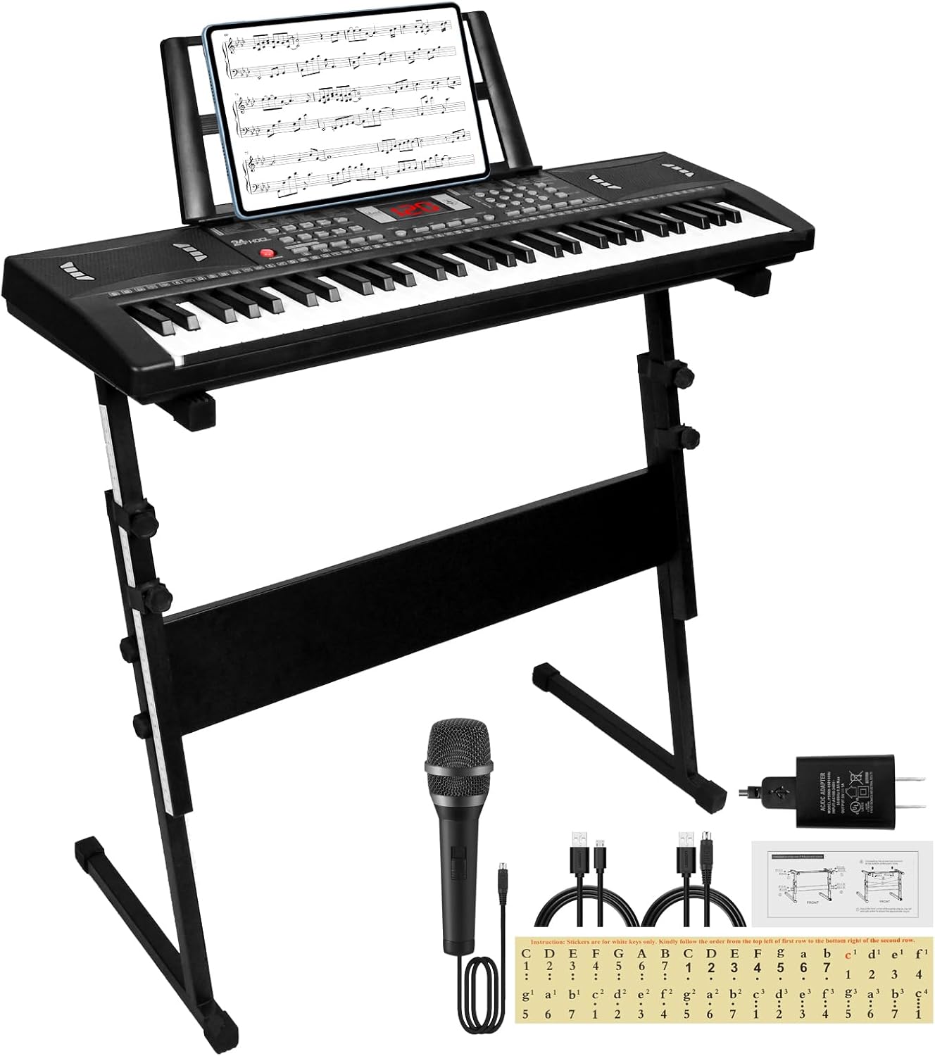 61 Key Keyboard Piano, Digital Kids Piano Keyboard with Stand, Gift for Early Education Children, Black