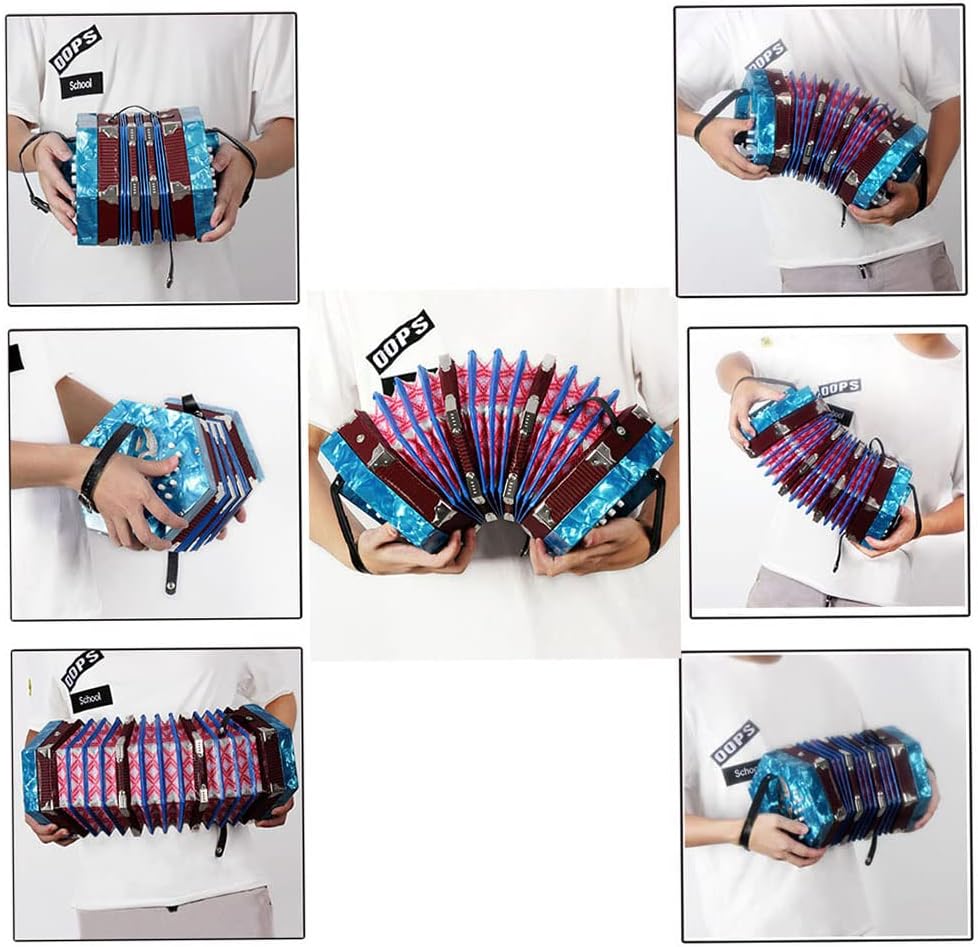 Concertina Accordion 20-Button 40-Reed Anglo Style Accordion Music Instrument With Carrying Bag Leather Hand Strap Blue