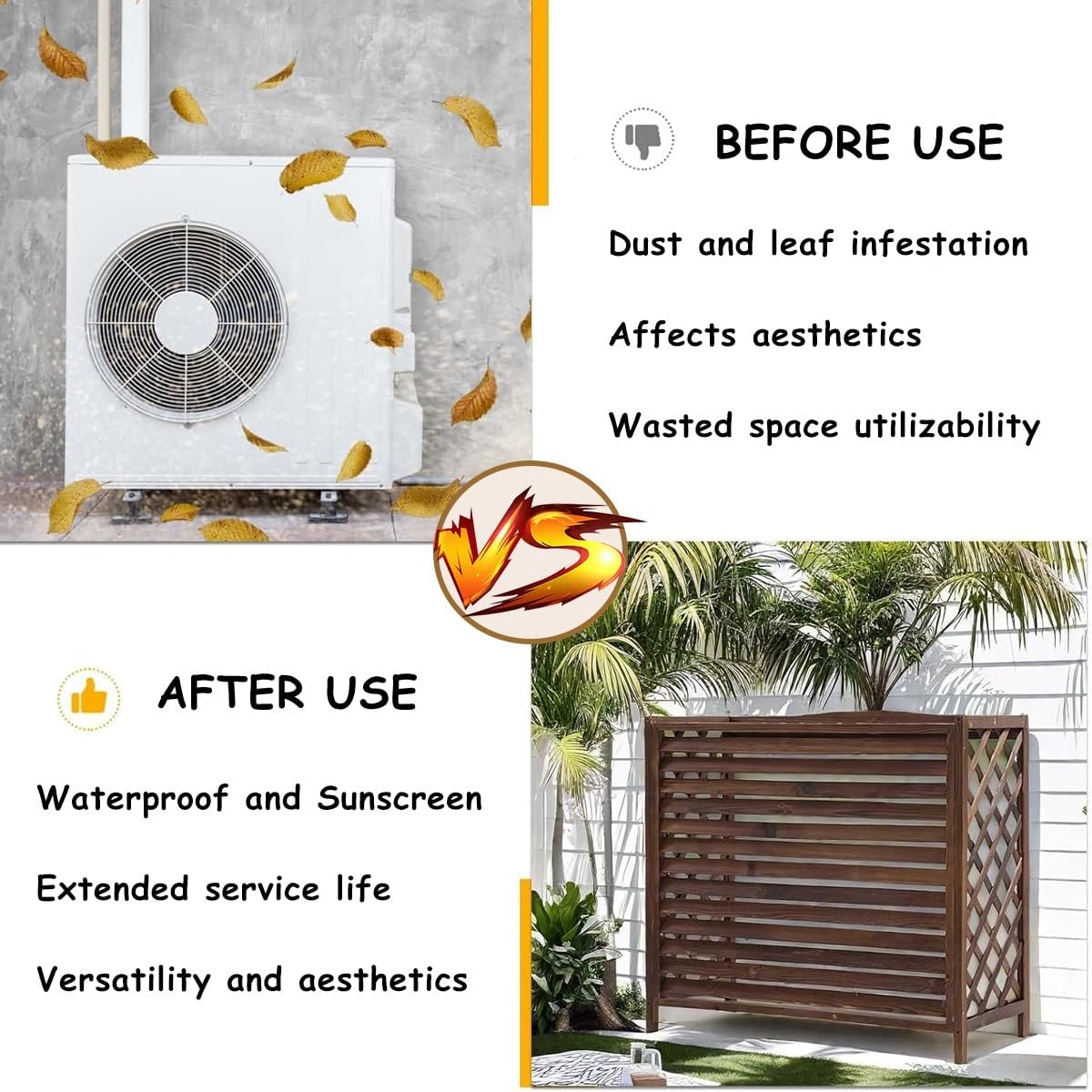 Air Conditioner Fence Screen Protective Cover Solid Wood Shelf Plant StorageDecorative Louvered Frame for Outside to Hide Condensing Unit for Outdoor Privacy(Brown,L105cm*W47cm*H80cm)