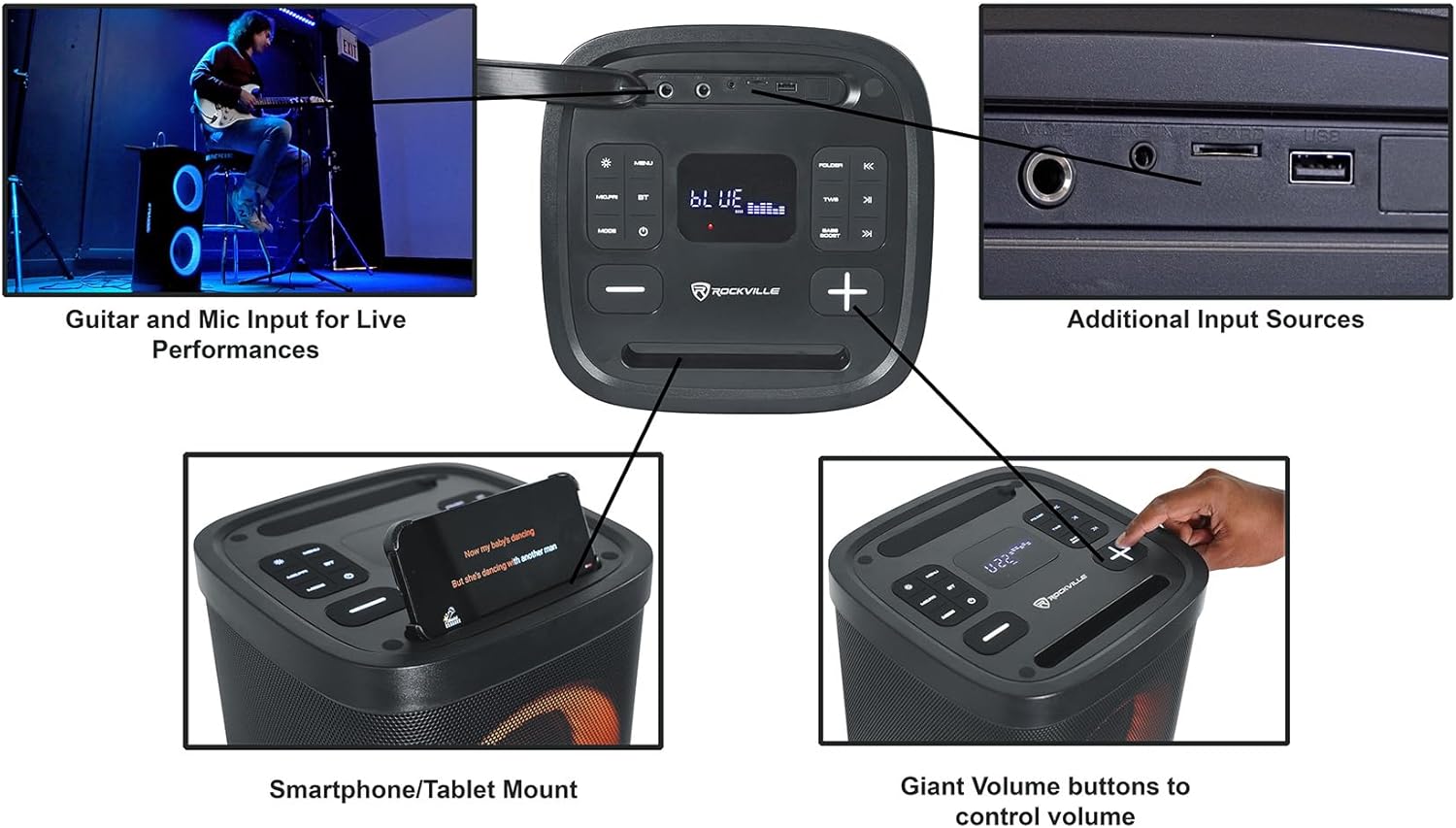 Rockville BASS PARTY 65 V2 Bluetooth Speaker, 1200W, Deep Bass, LED Lights, 6.5