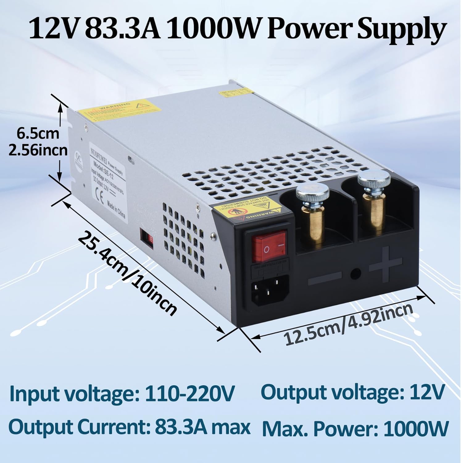 DC 12V 1000W Power Supply 110V AC to DC 12V Converter 83.4A 1000W Switch Power Supply for LED Driver Strip Light Lamp Amplifier More 12v Device