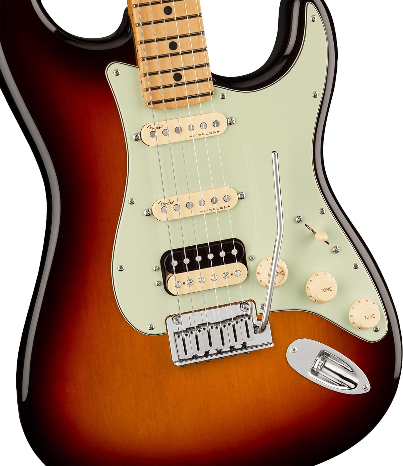 Fender American Ultra Stratocaster HSS, Maple - Ultraburst Bundle with Case, Hat, Strap, Cable, and Guitar Cleaning Kit
