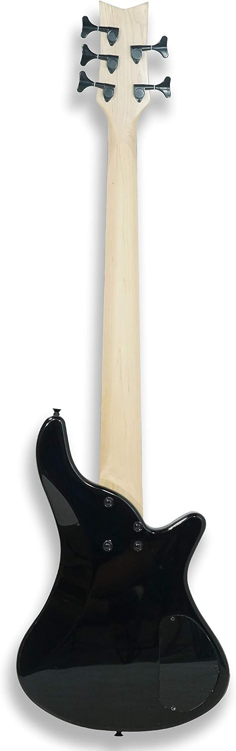 Tario Black Left-handed 5 String Electric Bass, Bolt-on Maple Neck, Poplar Body