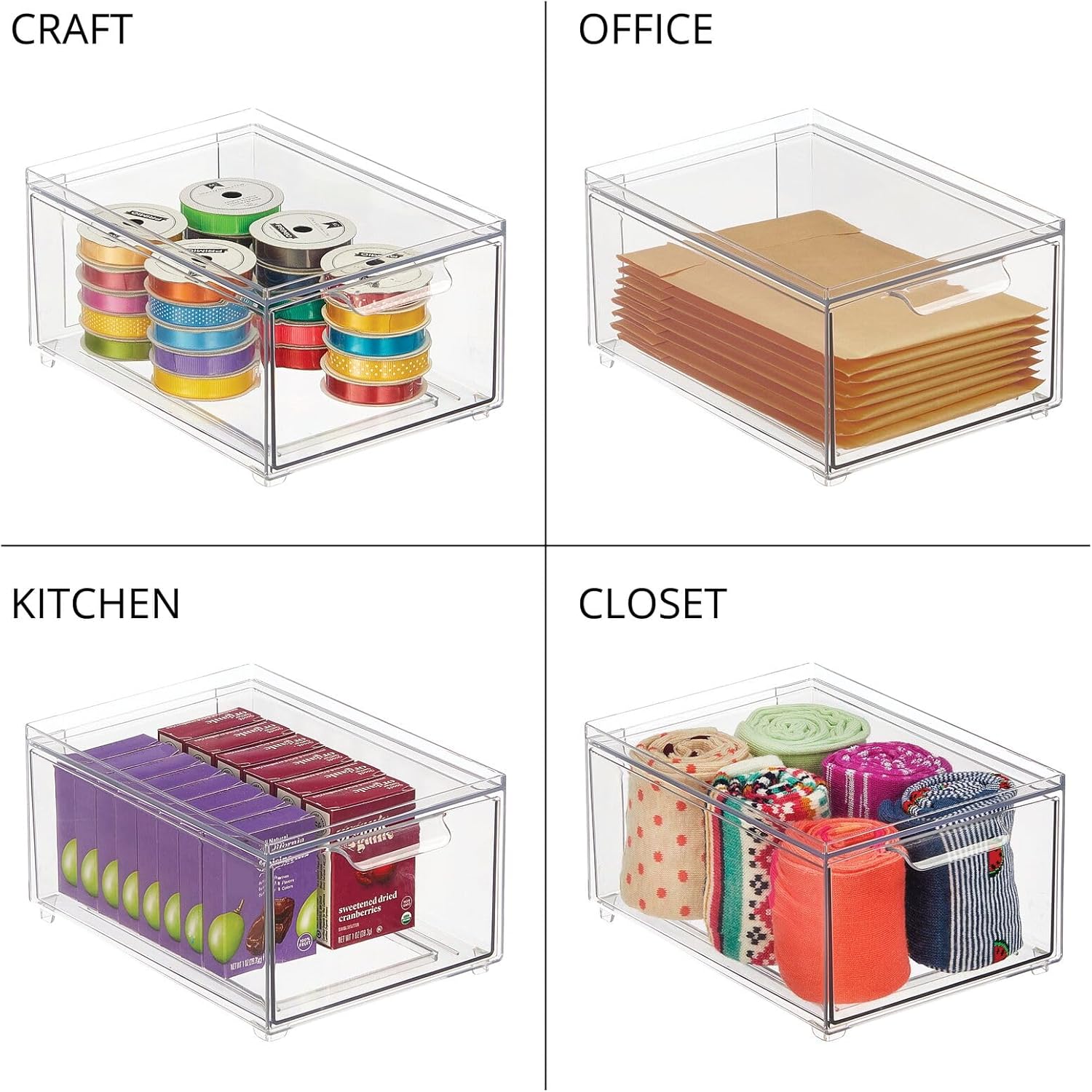 mDesign Plastic Bathroom Organizer Bin w/Pull Out Drawer - Slim Stackable Storage Container for Bathroom Accessories - Perfect for Organizing Bathroom Cabinet - Lumiere Collection - 8 Pack - Clear