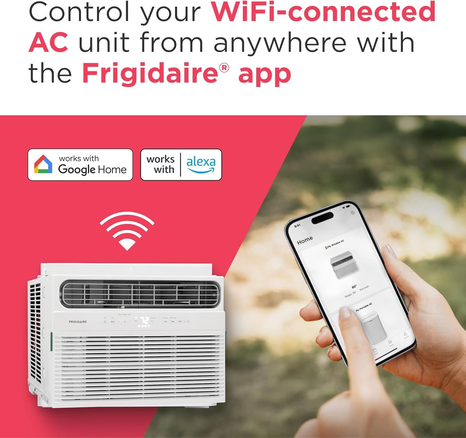 Frigidaire 8,000 BTU Smart Window Air Conditioner with Wi-Fi, Cools Up to 350 Sq. Ft., Remote Control, Quiet Operation, Eco Mode, 3 Fan Speeds, White