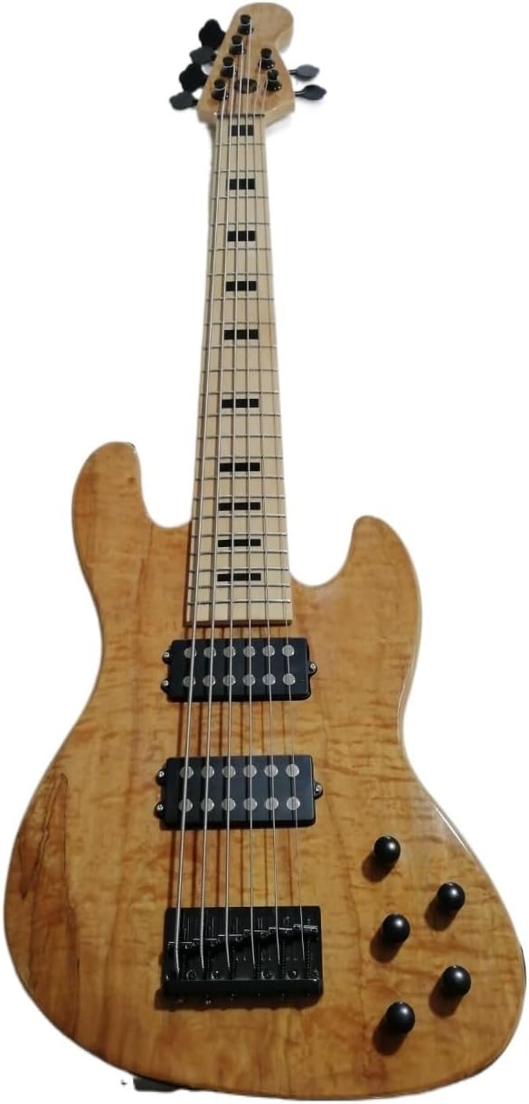 Custom Wood Color Jazz Bass, Solid Ash Body With Quilted Maple Veneer,Active HH PickupS, 6 Strings,Black Hardware