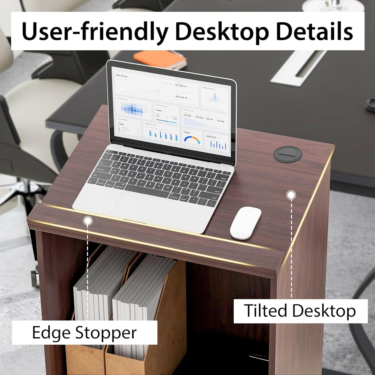 Tangkula Floor Standing Podium, Wooden Speaking Lectern Hostess Stand with 2-Tier Shelves & Dual Cable Holes, Standing Lectern Desk for Meeting Room, School, Churches, Auditorium, Classroom