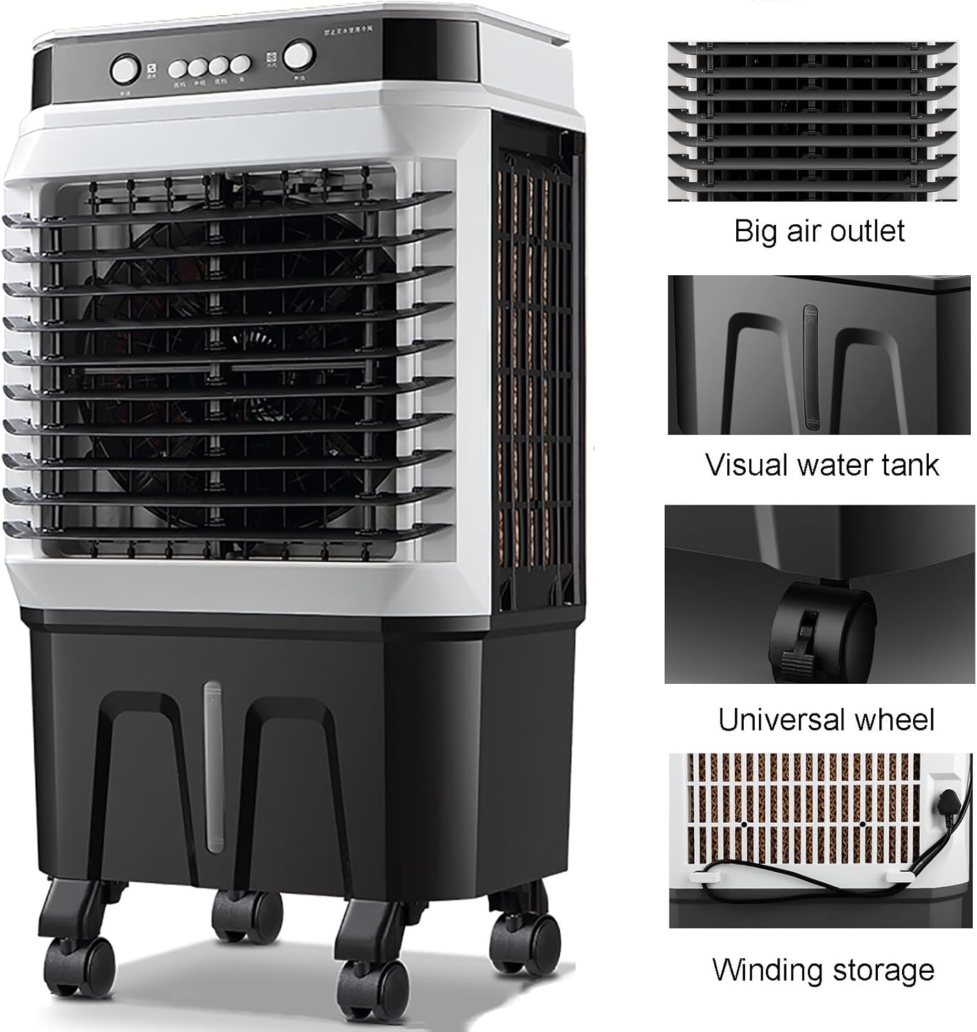 PINNKL Portable Evaporative Cooler, Air Cooler, 120°Oscillation Swamp Cooler, 4 Universal Wheel, 3 Wind Speeds for Outdoor Indoor Use