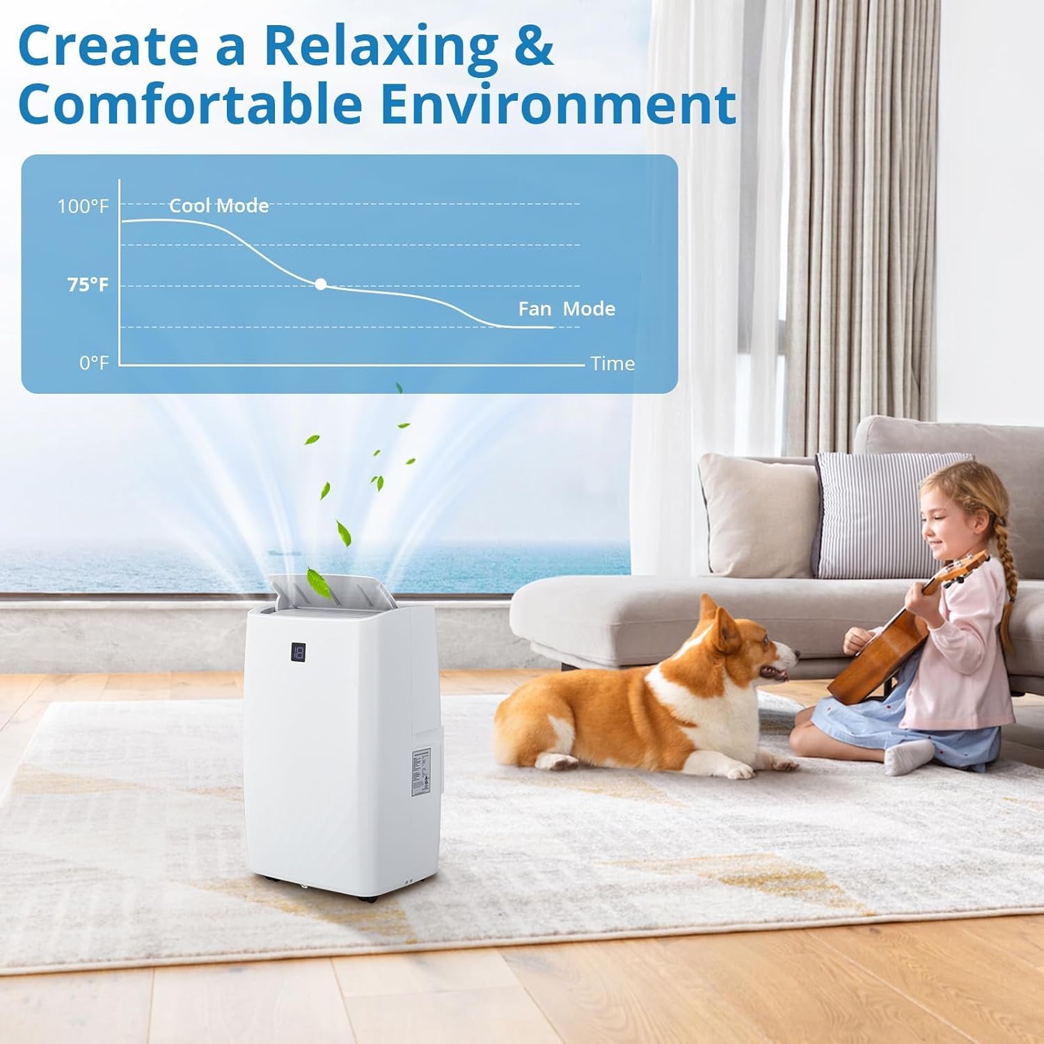 14,000 BTU Portable Air Conditioner Cools Up to 750 Sq.ft, 4-in-1 Quiet AC Unit with Dehumidifier, Fan, Sleep Mode, Remote Control, LED Display, 24H Timer, Window Kit Included for Home, Office
