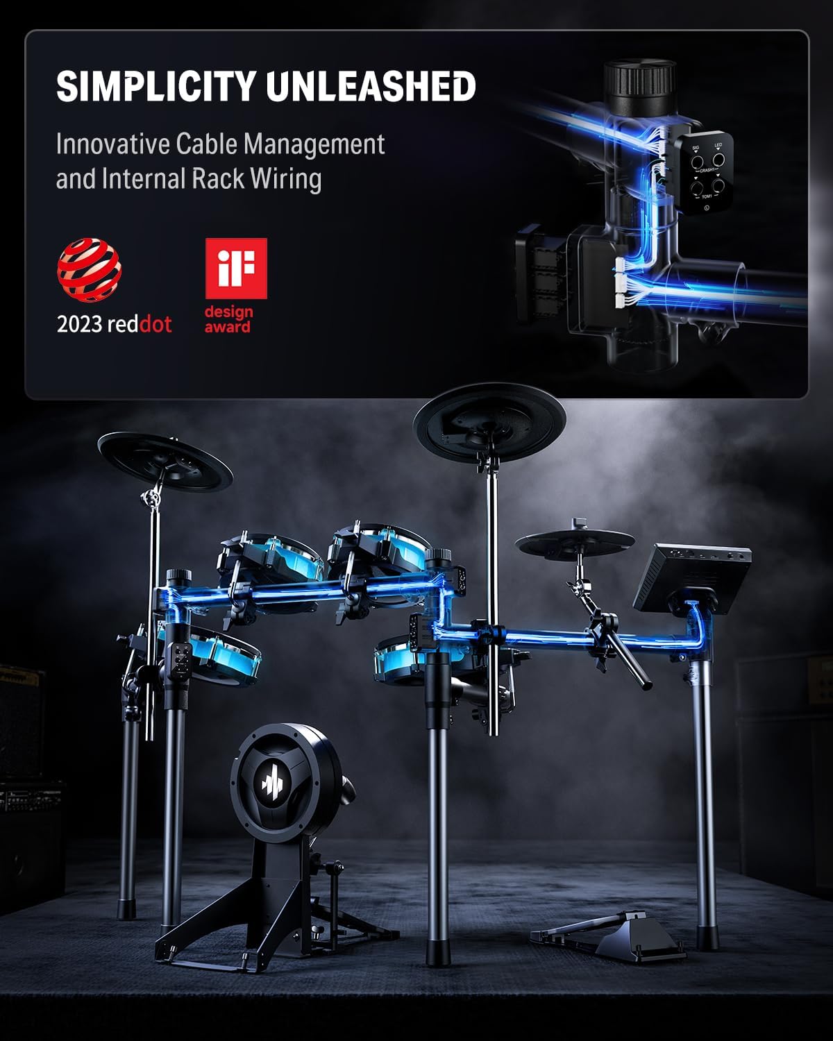 Donner BackBeat Electric Drum Set with High-Tech 7-inch Touchscreen, 1126 Sounds, Customize Drum Pad Colors, Internal Rack Wiring, and Gaming APP for Ultimate Fun