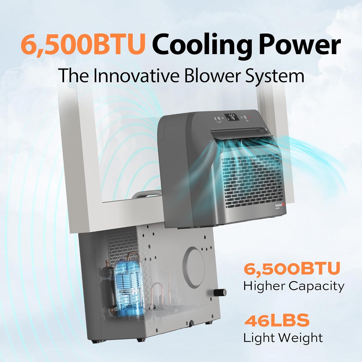 FOGATTI RV Window Air Conditioner, 6500 BTU Cools up to 120Sq.ft, 4-in-1 AC Unit with Remote Control, Suitable For RV and House-workshop, included Window Installation Kits (Silver Grey)