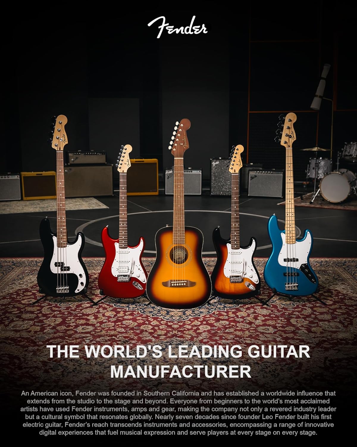 Fender Redondo Mini Acoustic Guitar Bundle with Gig Bag, Strap, Clip-on Tuner, Strings, String Winder, Picks, and Austin Bazaar Instructional DVD - Sunburst