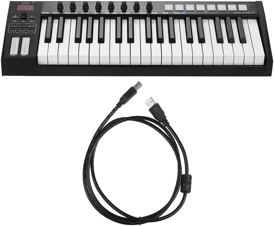 37 Portable USB Midi Controller Midi Keyboard 37 Semi-Weighted Keys 8 RGB Backlit Trigger Pads Led Electronic Organ (Color : Silver) (Black)