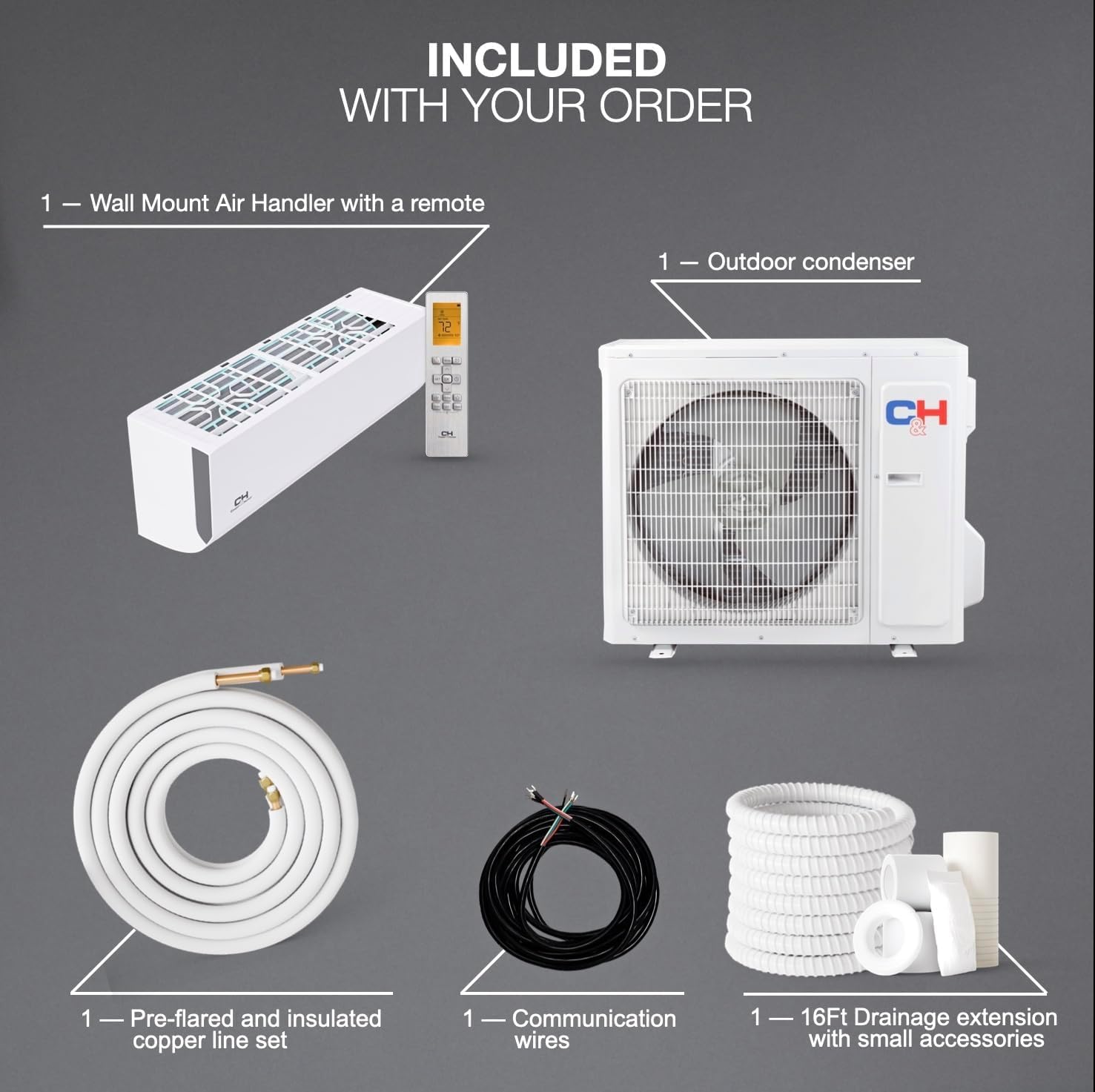 Cooper & Hunter 36,000 BTU 230V Mini Split AC/Heating System, Ductless Wall Mount – 19.5 SEER2 Inverter – 16FT Installation Kit & Smart Control Included – Pre-Charged