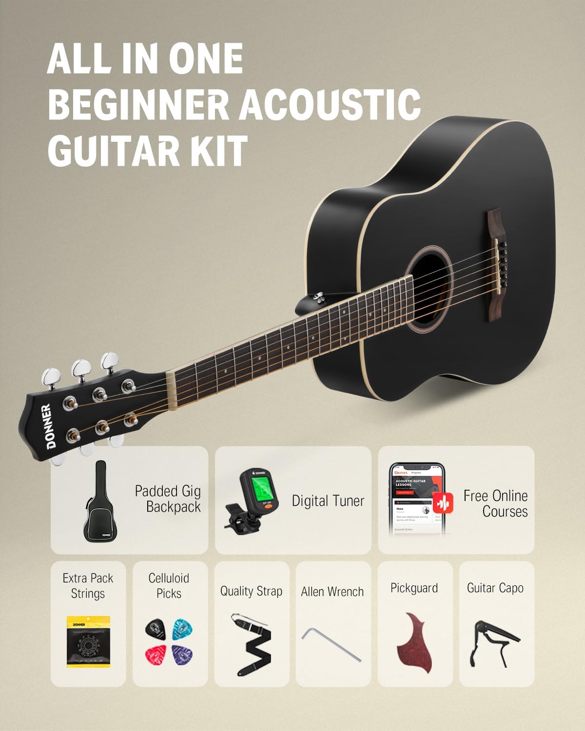 Donner Acoustic Guitar for Beginner-Guitar Bridge Pins