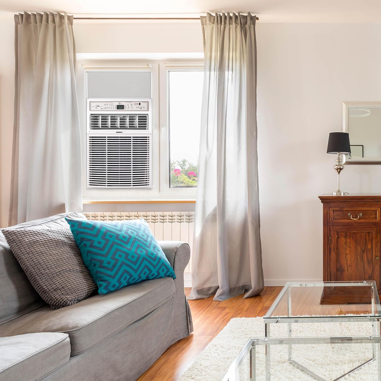 Perfect Aire 10,000 BTU Casement Window Air Conditioner– Cools 450 Sq. Ft. – Remote with Follow Me, Digital LED Display, Timer, R32 Refrigerant, Sliding/Crank-Out Window H: 23.5” x W: 14.75” x D: 21”