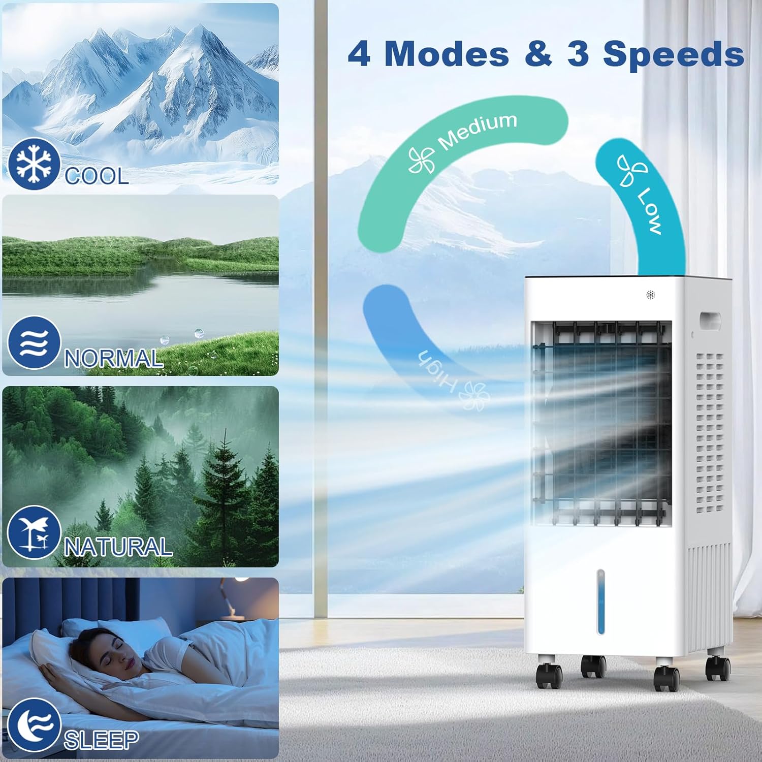 Portable Air Conditioners, 3-IN-1 Portable AC Unit w/2.6 Gal Tank for 24H Cooling, 4 Modes & 3 Speeds, Windowless Air Conditioner w/7.5H Timer, Smart Remote, Swamp Cooler Air Conditioner for Bedroom