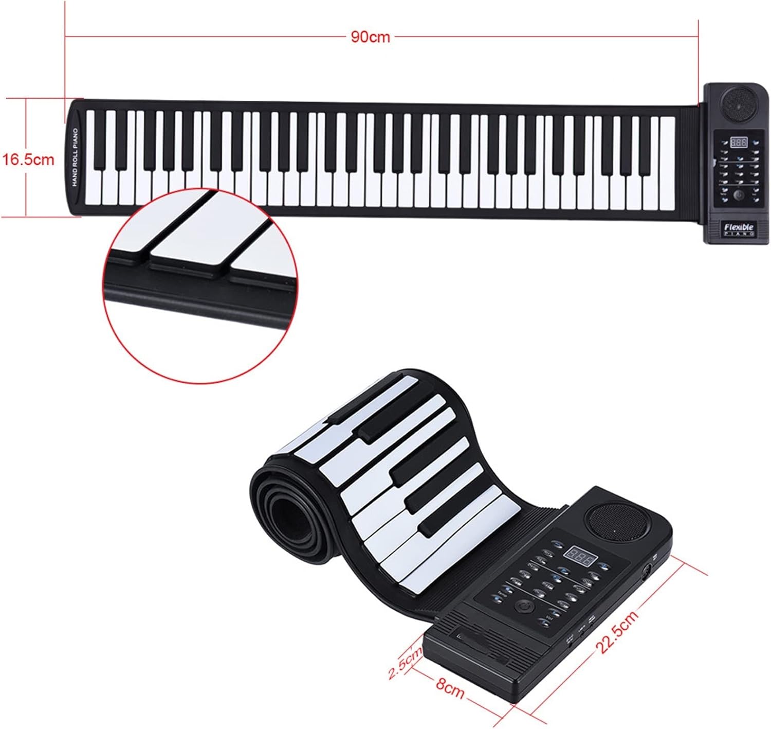 KESHUO Folding Piano Portable 61 Keys Flexible Roll Up Piano USB Electronic MIDI Keyboard Hand Rolled Musical Instrument